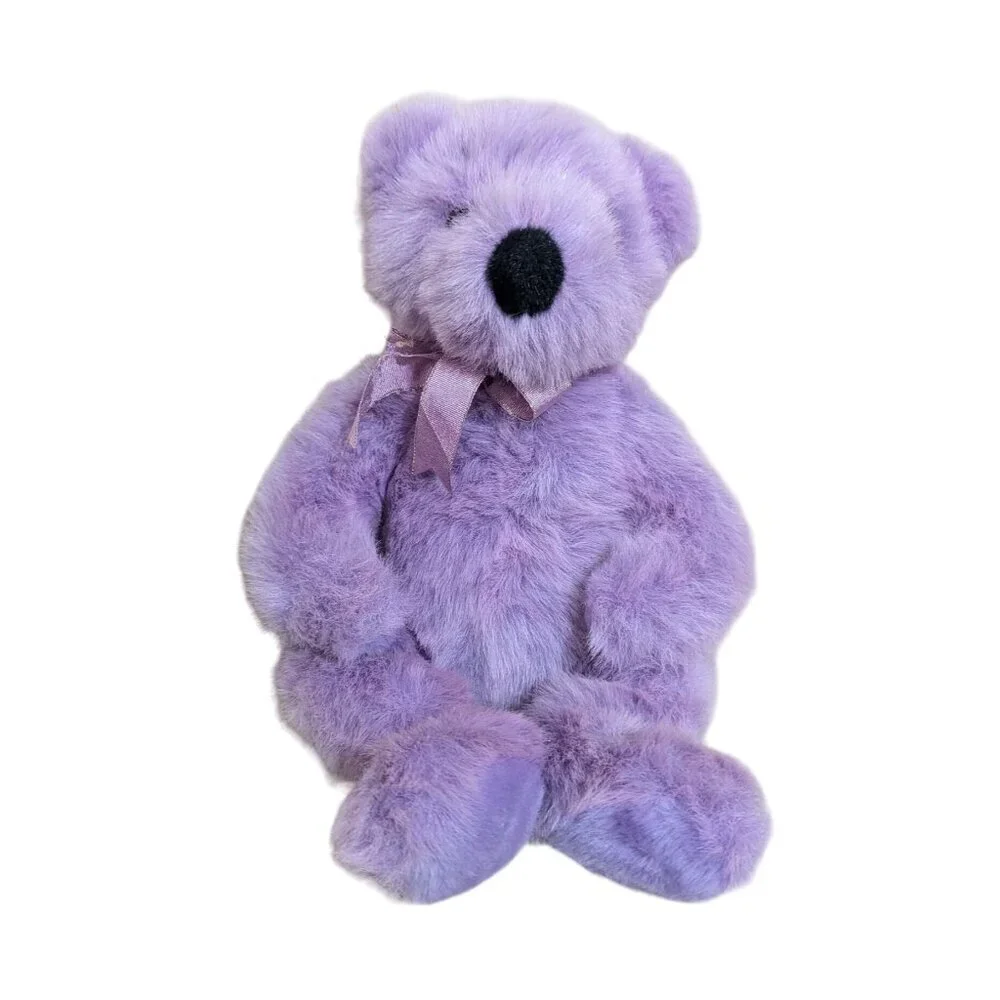 Ty Beanie  Buddies Purple Teddy Bear With‎ Ribbon 14